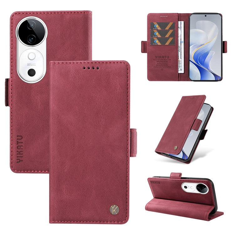 YIKATU YK-005 For vivo S19 5G / V40 5G Leather Phone Case Side Magnetic Clasps - Wine Red