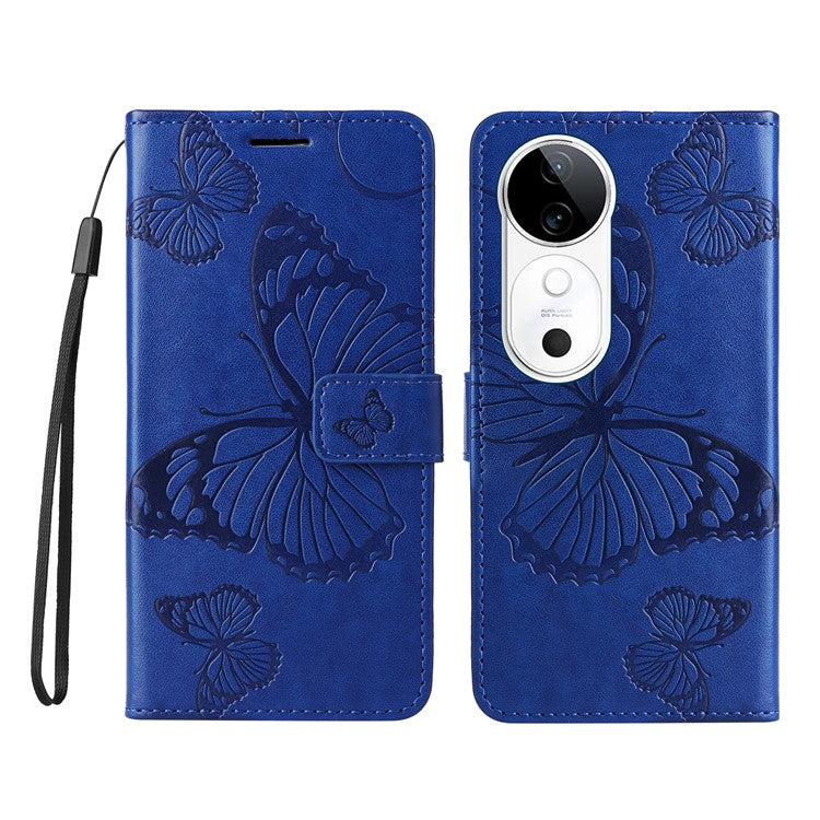 KT Imprinting Flower Series-2 For vivo S19 5G / V40 5G Case Stand Wallet Leather Phone Cover - Blue