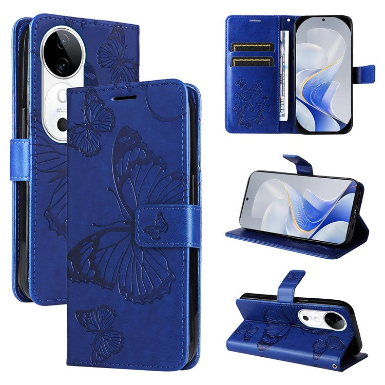 KT Imprinting Flower Series-2 For vivo S19 5G / V40 5G Case Stand Wallet Leather Phone Cover - Blue