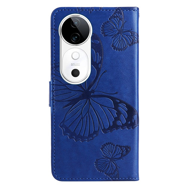 KT Imprinting Flower Series-2 For vivo S19 5G / V40 5G Case Stand Wallet Leather Phone Cover - Blue