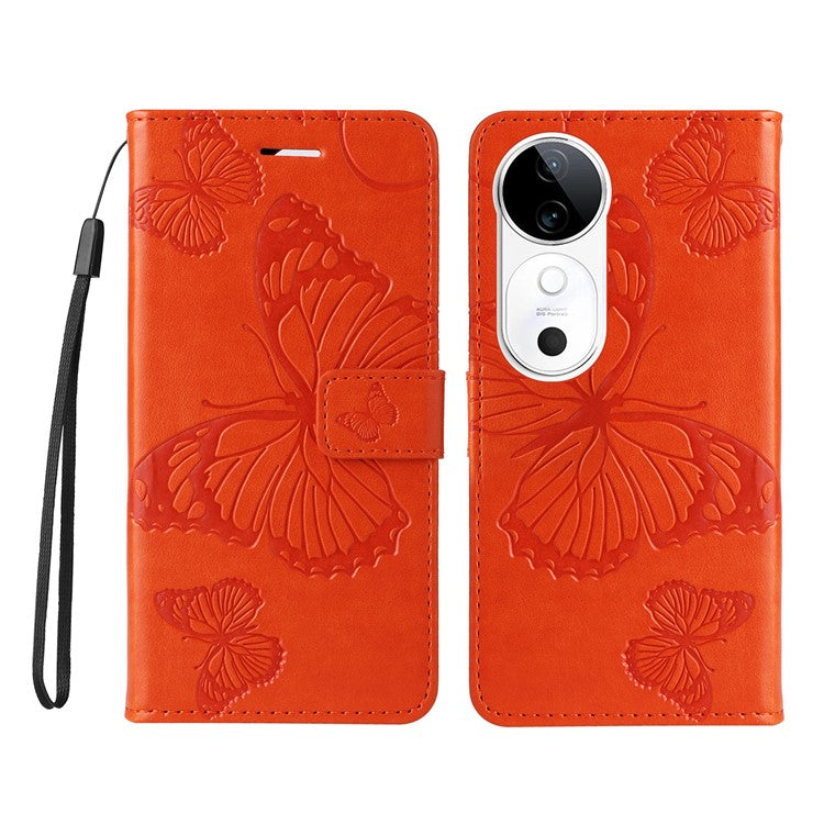 KT Imprinting Flower Series-2 For vivo S19 5G / V40 5G Case Stand Wallet Leather Phone Cover - Orange