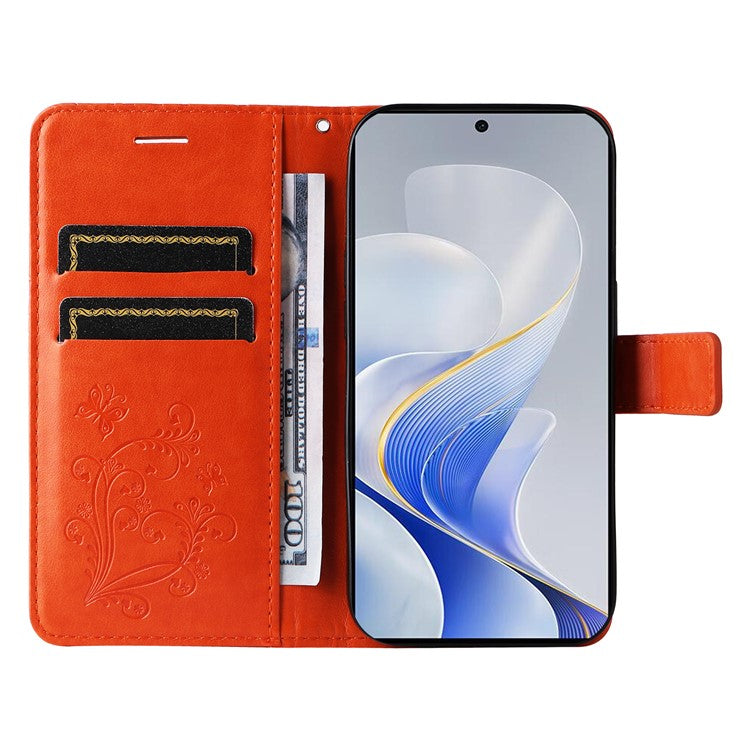 KT Imprinting Flower Series-2 For vivo S19 5G / V40 5G Case Stand Wallet Leather Phone Cover - Orange