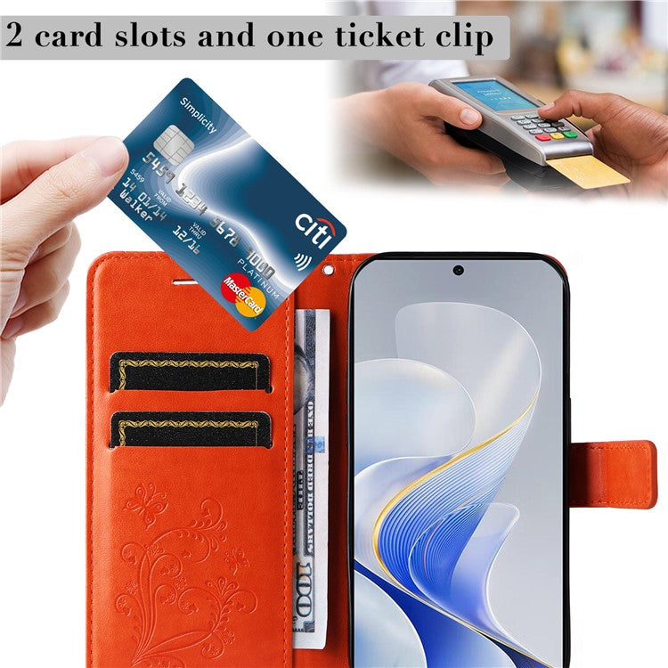 KT Imprinting Flower Series-2 For vivo S19 5G / V40 5G Case Stand Wallet Leather Phone Cover - Orange