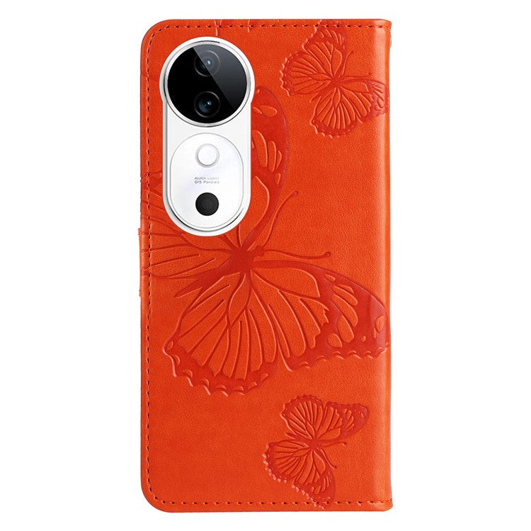 KT Imprinting Flower Series-2 For vivo S19 5G / V40 5G Case Stand Wallet Leather Phone Cover - Orange