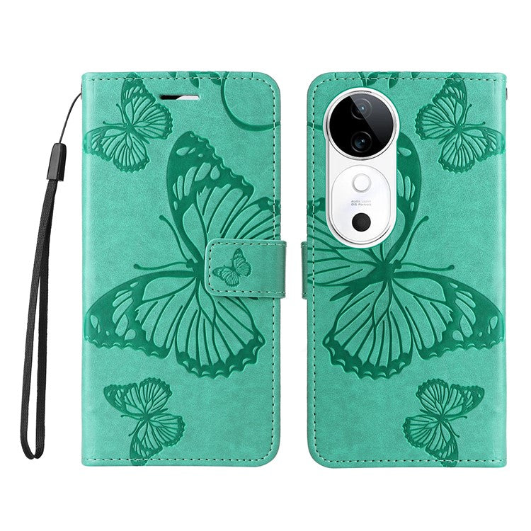 KT Imprinting Flower Series-2 For vivo S19 5G / V40 5G Case Stand Wallet Leather Phone Cover - Green