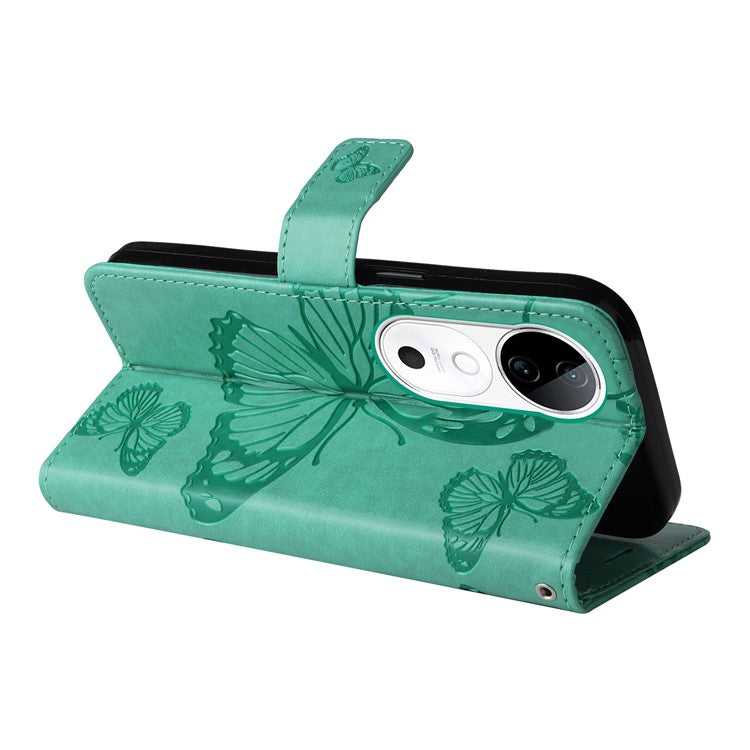 KT Imprinting Flower Series-2 For vivo S19 5G / V40 5G Case Stand Wallet Leather Phone Cover - Green