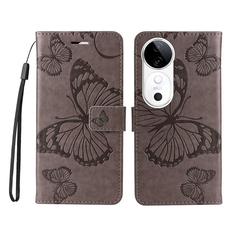 KT Imprinting Flower Series-2 For vivo S19 5G / V40 5G Case Stand Wallet Leather Phone Cover - Grey