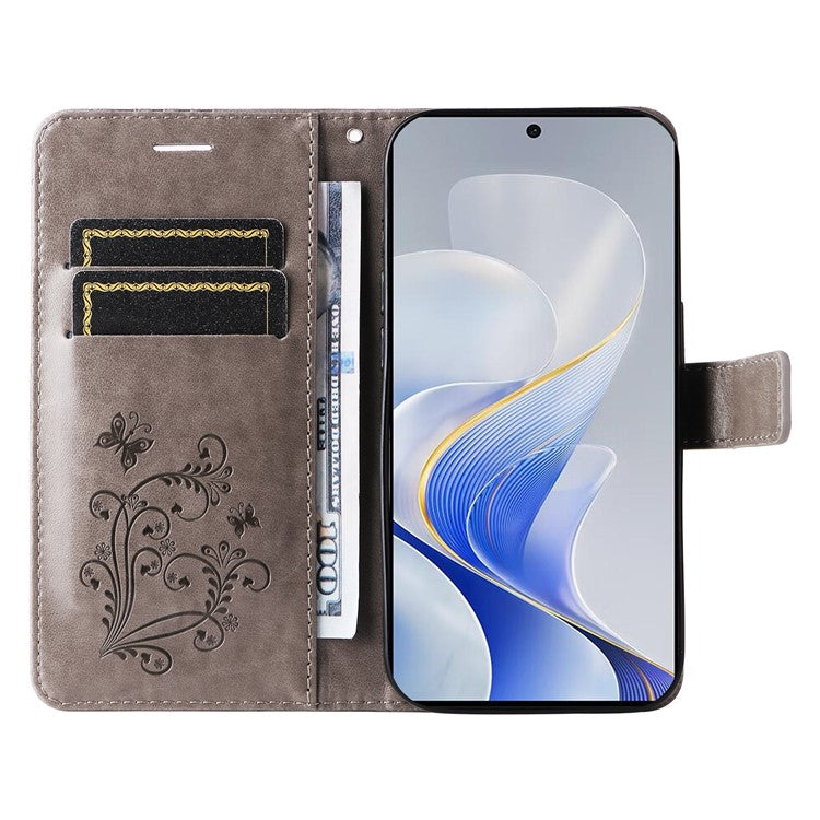 KT Imprinting Flower Series-2 For vivo S19 5G / V40 5G Case Stand Wallet Leather Phone Cover - Grey