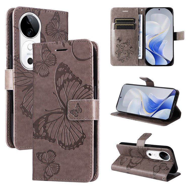 KT Imprinting Flower Series-2 For vivo S19 5G / V40 5G Case Stand Wallet Leather Phone Cover - Grey