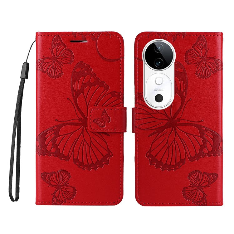 KT Imprinting Flower Series-2 For vivo S19 5G / V40 5G Case Stand Wallet Leather Phone Cover - Red