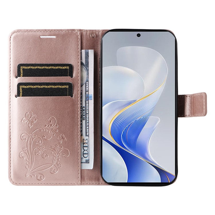 KT Imprinting Flower Series-2 For vivo S19 5G / V40 5G Case Stand Wallet Leather Phone Cover - Rose Gold