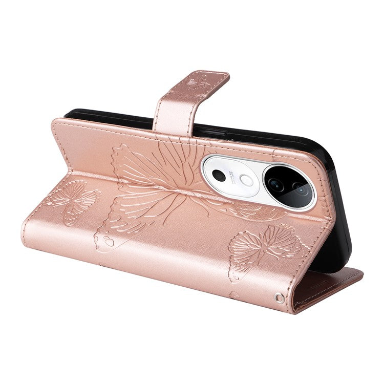 KT Imprinting Flower Series-2 For vivo S19 5G / V40 5G Case Stand Wallet Leather Phone Cover - Rose Gold