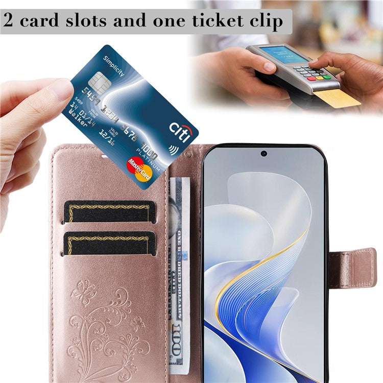 KT Imprinting Flower Series-2 For vivo S19 5G / V40 5G Case Stand Wallet Leather Phone Cover - Rose Gold