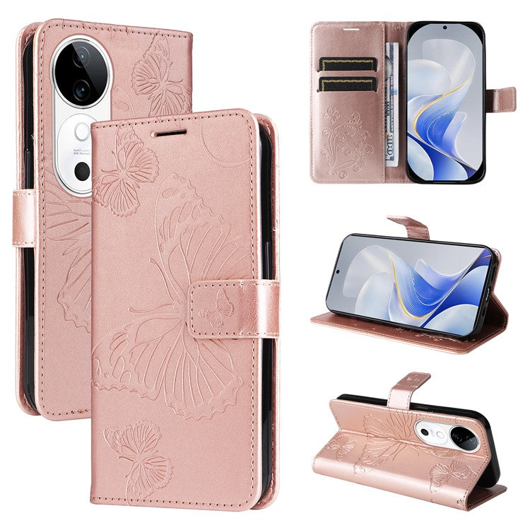 KT Imprinting Flower Series-2 For vivo S19 5G / V40 5G Case Stand Wallet Leather Phone Cover - Rose Gold