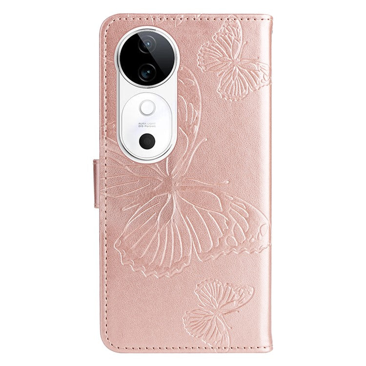 KT Imprinting Flower Series-2 For vivo S19 5G / V40 5G Case Stand Wallet Leather Phone Cover - Rose Gold