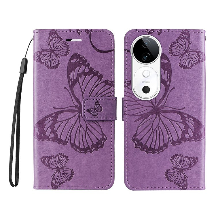 KT Imprinting Flower Series-2 For vivo S19 5G / V40 5G Case Stand Wallet Leather Phone Cover - Purple