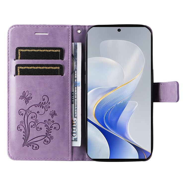 KT Imprinting Flower Series-2 For vivo S19 5G / V40 5G Case Stand Wallet Leather Phone Cover - Purple