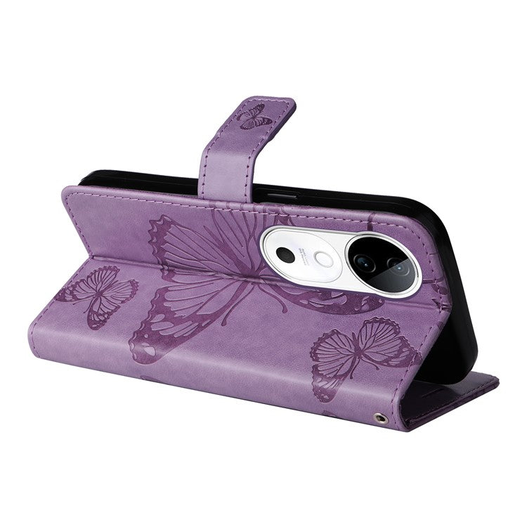 KT Imprinting Flower Series-2 For vivo S19 5G / V40 5G Case Stand Wallet Leather Phone Cover - Purple