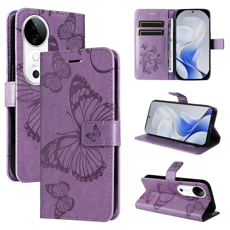 KT Imprinting Flower Series-2 For vivo S19 5G / V40 5G Case Stand Wallet Leather Phone Cover - Purple