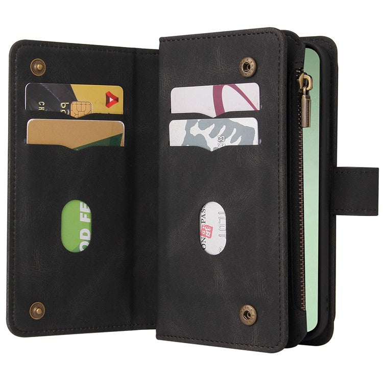 KT Multi-Functional Series-2 For Samsung Galaxy S24 FE Case Zipper Pocket PU Leather Phone Cover - Black