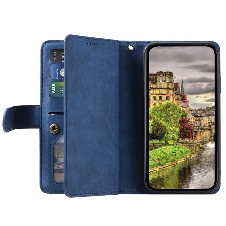 For Xiaomi Poco C75 4G / Redmi 14R 5G / 14C 4G Case Zipper Pocket PU Leather Phone Cover with 9 Card Slots - Blue