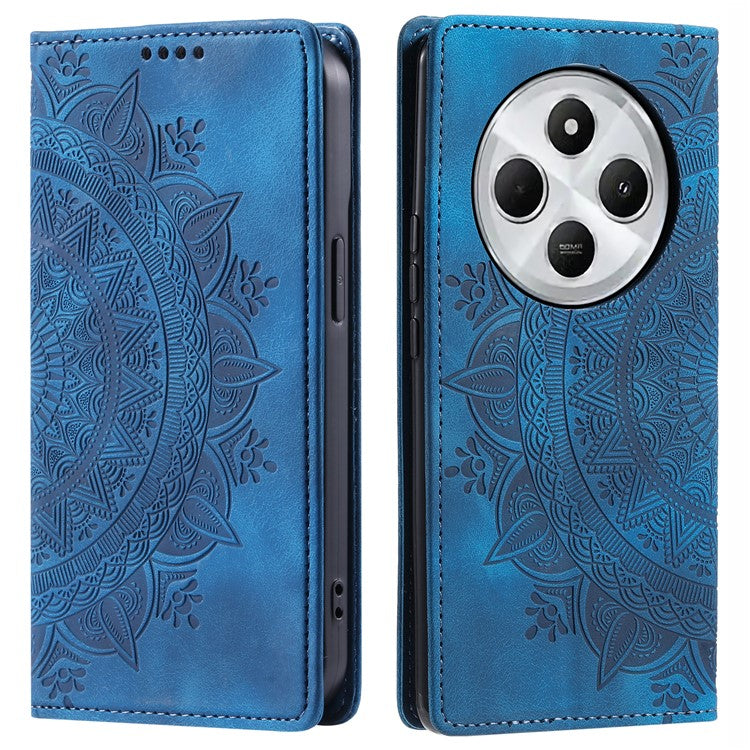 Style 010 For Xiaomi Poco C75 4G / Redmi 14R 5G / 14C 4G Wallet Stand Case Imprinted Leather Phone Cover - Blue