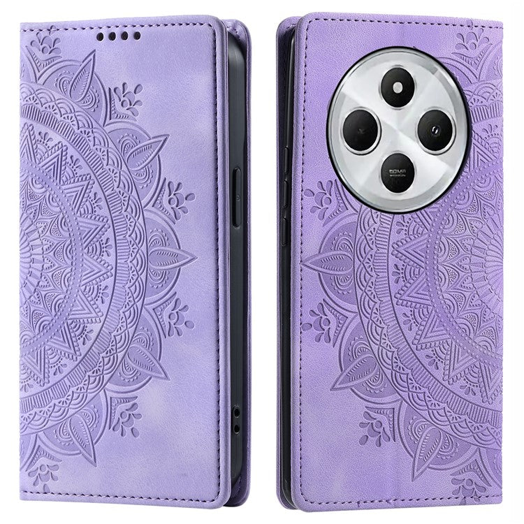 Style 010 For Xiaomi Poco C75 4G / Redmi 14R 5G / 14C 4G Wallet Stand Case Imprinted Leather Phone Cover - Purple