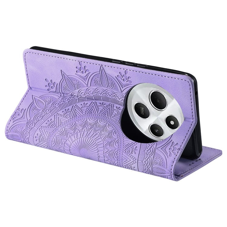 Style 010 For Xiaomi Poco C75 4G / Redmi 14R 5G / 14C 4G Wallet Stand Case Imprinted Leather Phone Cover - Purple