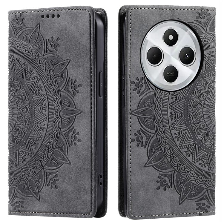 Style 010 For Xiaomi Poco C75 4G / Redmi 14R 5G / 14C 4G Wallet Stand Case Imprinted Leather Phone Cover - Grey