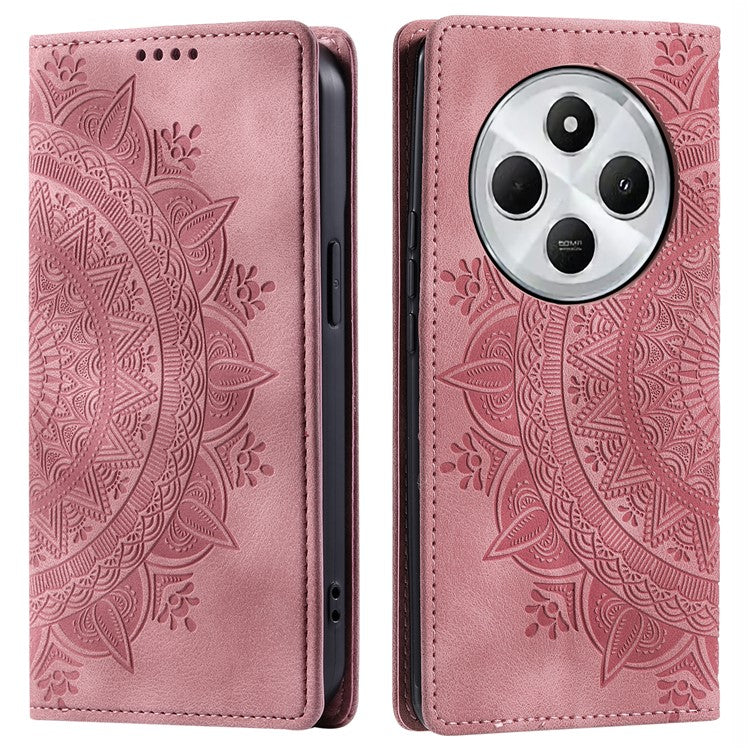 Style 010 For Xiaomi Poco C75 4G / Redmi 14R 5G / 14C 4G Wallet Stand Case Imprinted Leather Phone Cover - Rose Gold