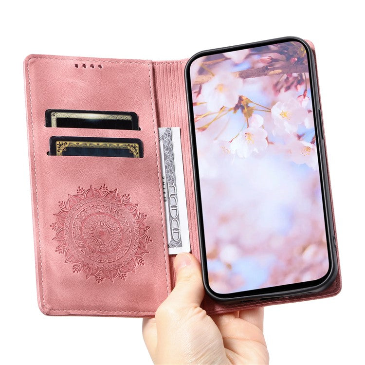 Style 010 For Xiaomi Poco C75 4G / Redmi 14R 5G / 14C 4G Wallet Stand Case Imprinted Leather Phone Cover - Rose Gold