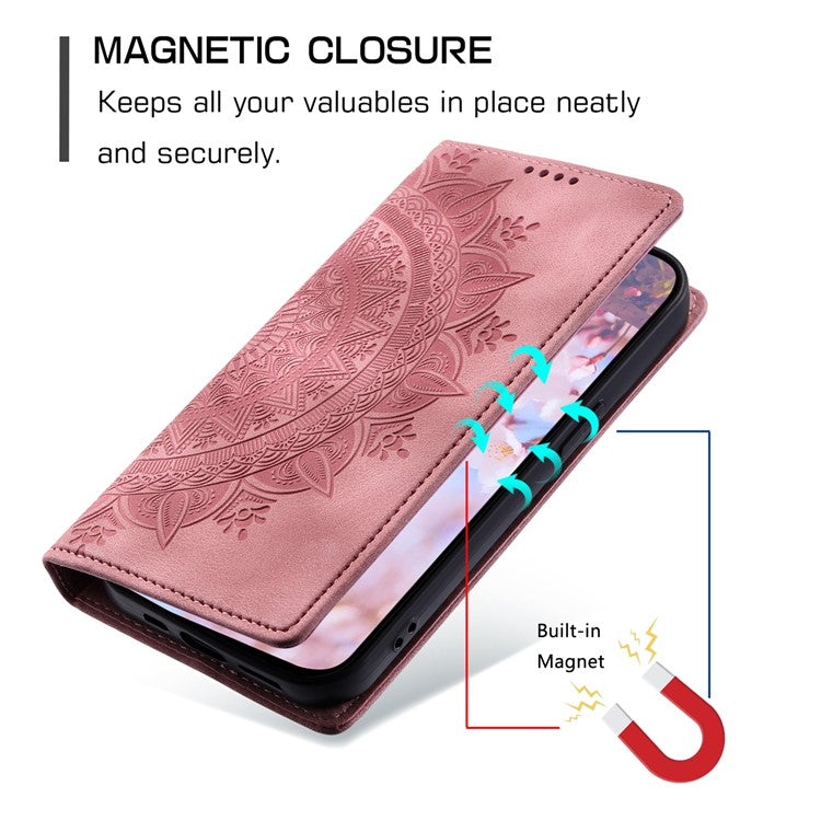 Style 010 For Xiaomi Poco C75 4G / Redmi 14R 5G / 14C 4G Wallet Stand Case Imprinted Leather Phone Cover - Rose Gold