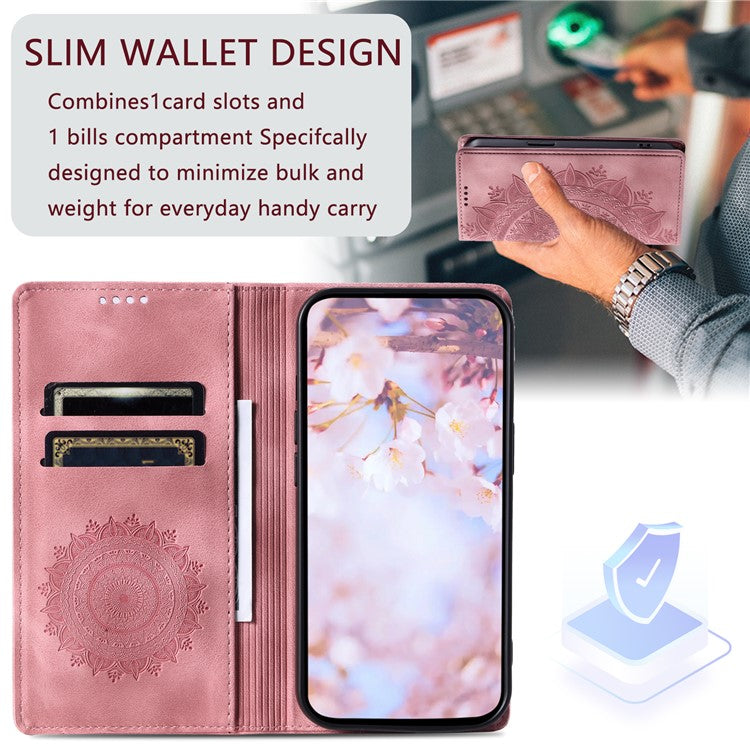 Style 010 For Xiaomi Poco C75 4G / Redmi 14R 5G / 14C 4G Wallet Stand Case Imprinted Leather Phone Cover - Rose Gold