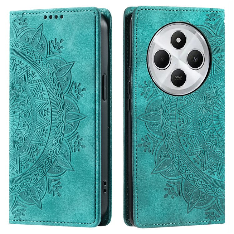 Style 010 For Xiaomi Poco C75 4G / Redmi 14R 5G / 14C 4G Wallet Stand Case Imprinted Leather Phone Cover - Mint Green