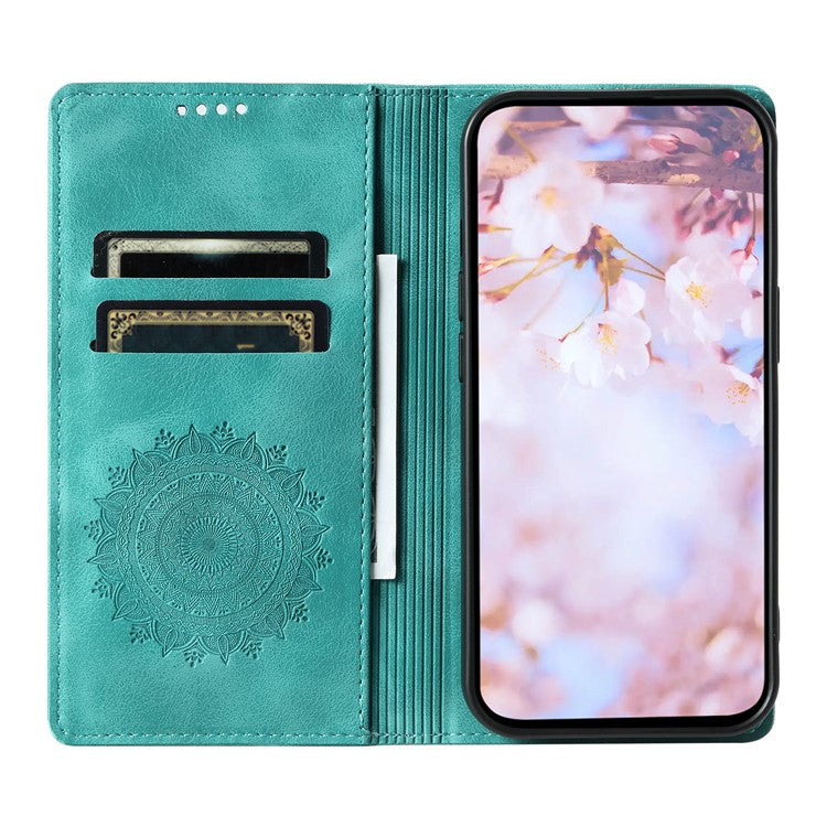 Style 010 For Xiaomi Poco C75 4G / Redmi 14R 5G / 14C 4G Wallet Stand Case Imprinted Leather Phone Cover - Mint Green