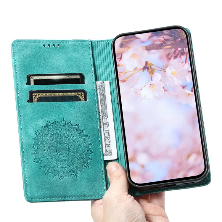 Style 010 For Xiaomi Poco C75 4G / Redmi 14R 5G / 14C 4G Wallet Stand Case Imprinted Leather Phone Cover - Mint Green