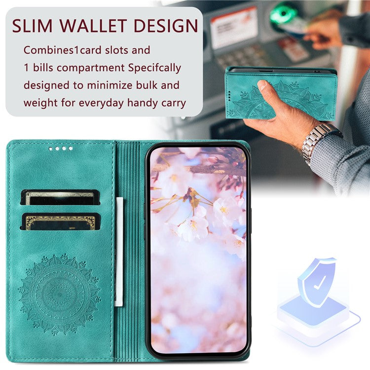 Style 010 For Xiaomi Poco C75 4G / Redmi 14R 5G / 14C 4G Wallet Stand Case Imprinted Leather Phone Cover - Mint Green