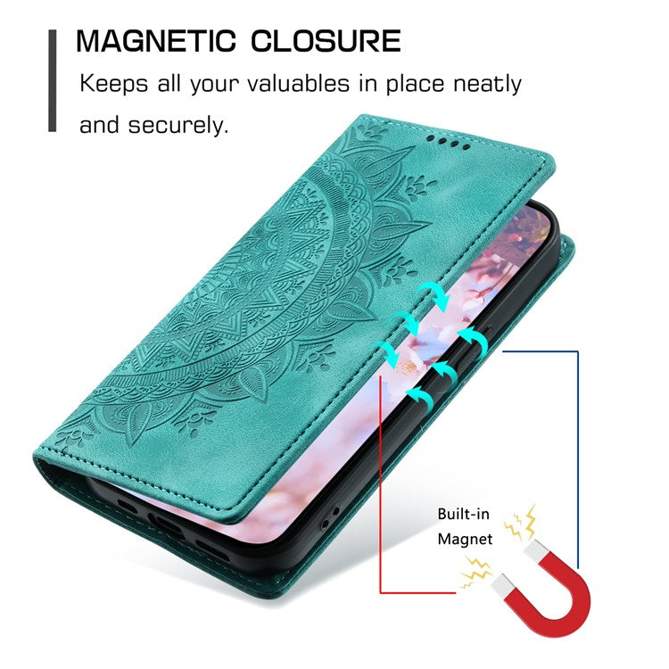 Style 010 For Xiaomi Poco C75 4G / Redmi 14R 5G / 14C 4G Wallet Stand Case Imprinted Leather Phone Cover - Mint Green