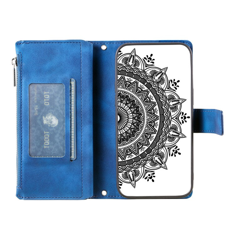 Style 006 For Xiaomi Poco C75 4G / Redmi 14R 5G / 14C 4G Case Mandala Flower Pattern PU Leather Zipper Wallet Phone Cover - Blue