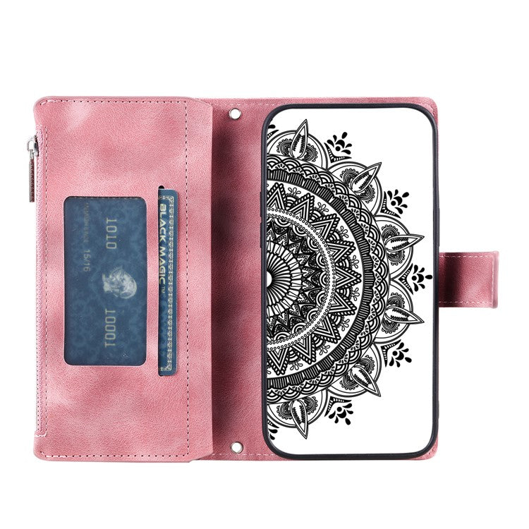 Style 006 For Xiaomi Poco C75 4G / Redmi 14R 5G / 14C 4G Case Mandala Flower Pattern PU Leather Zipper Wallet Phone Cover - Rose Gold