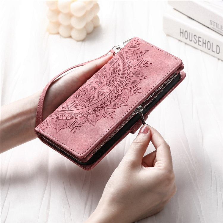 Style 006 For Xiaomi Poco C75 4G / Redmi 14R 5G / 14C 4G Case Mandala Flower Pattern PU Leather Zipper Wallet Phone Cover - Rose Gold