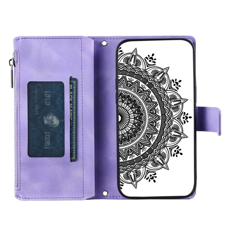 Style 006 For Xiaomi Poco C75 4G / Redmi 14R 5G / 14C 4G Case Mandala Flower Pattern PU Leather Zipper Wallet Phone Cover - Purple