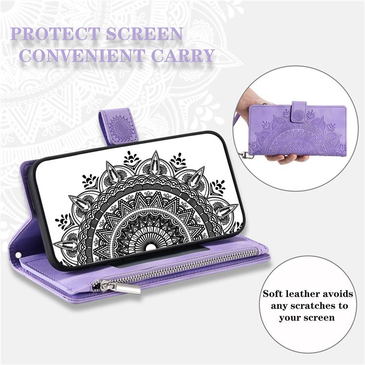 Style 006 For Xiaomi Poco C75 4G / Redmi 14R 5G / 14C 4G Case Mandala Flower Pattern PU Leather Zipper Wallet Phone Cover - Purple