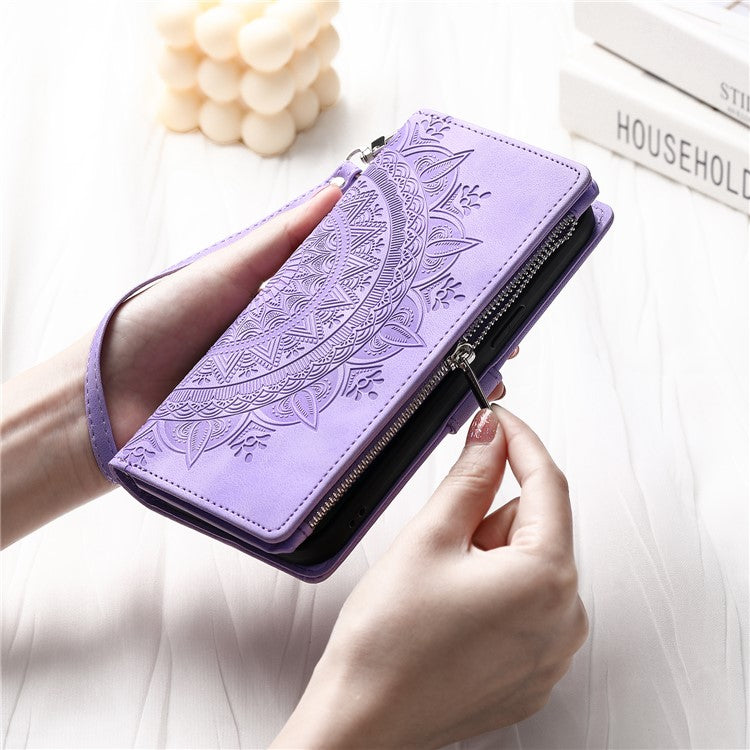 Style 006 For Xiaomi Poco C75 4G / Redmi 14R 5G / 14C 4G Case Mandala Flower Pattern PU Leather Zipper Wallet Phone Cover - Purple