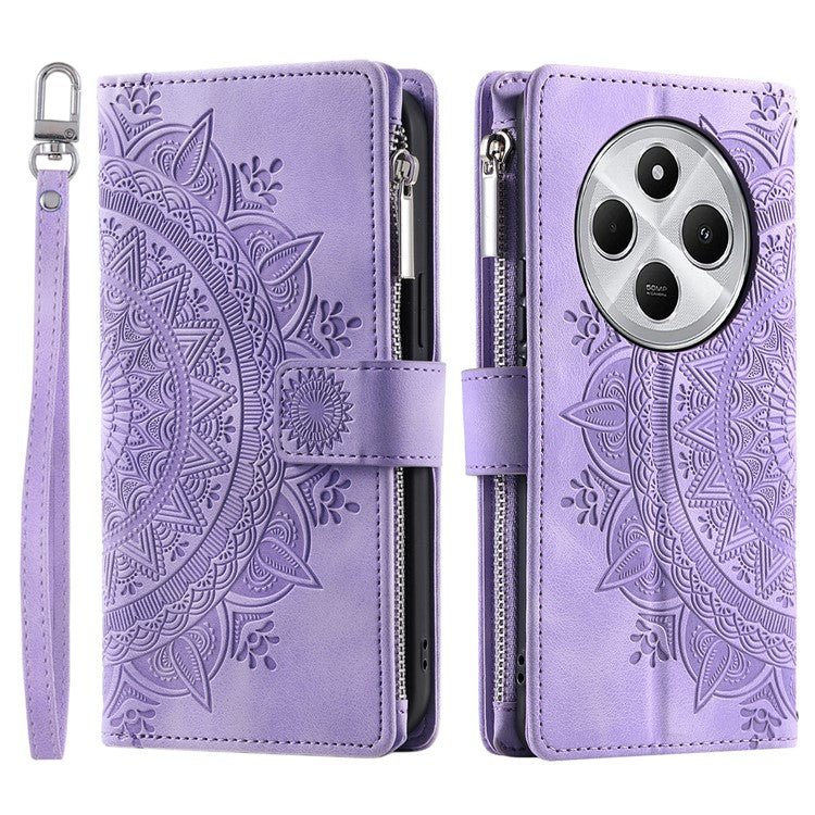 Style 006 For Xiaomi Poco C75 4G / Redmi 14R 5G / 14C 4G Case Mandala Flower Pattern PU Leather Zipper Wallet Phone Cover - Purple