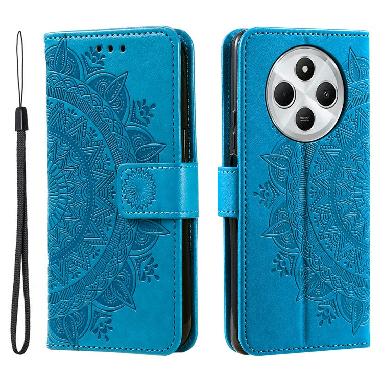 For Xiaomi Redmi 14C 4G Stand Case Imprinted Totem PU Leather Wallet Phone Cover - Blue