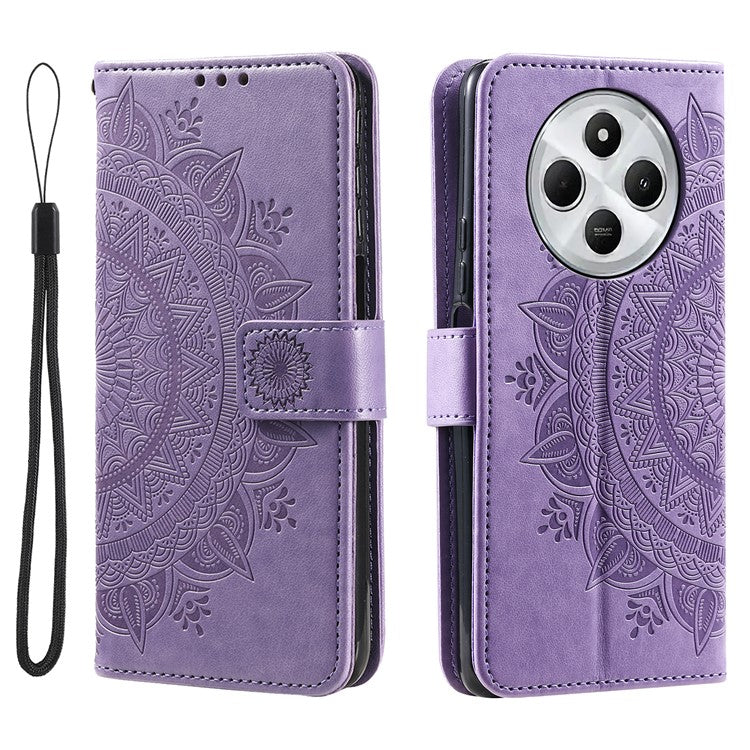 For Xiaomi Redmi 14C 4G Stand Case Imprinted Totem PU Leather Wallet Phone Cover - Purple