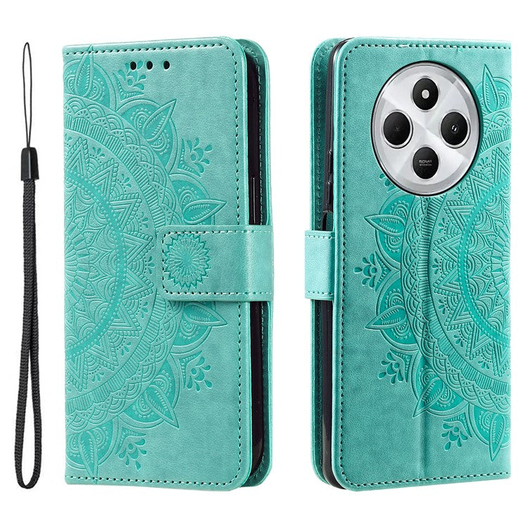 For Xiaomi Redmi 14C 4G Stand Case Imprinted Totem PU Leather Wallet Phone Cover - Mint Green