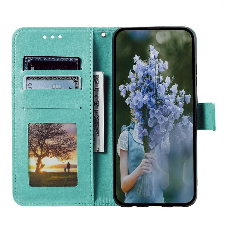 For Xiaomi Redmi 14C 4G Stand Case Imprinted Totem PU Leather Wallet Phone Cover - Mint Green