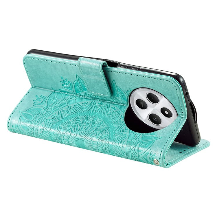 For Xiaomi Redmi 14C 4G Stand Case Imprinted Totem PU Leather Wallet Phone Cover - Mint Green